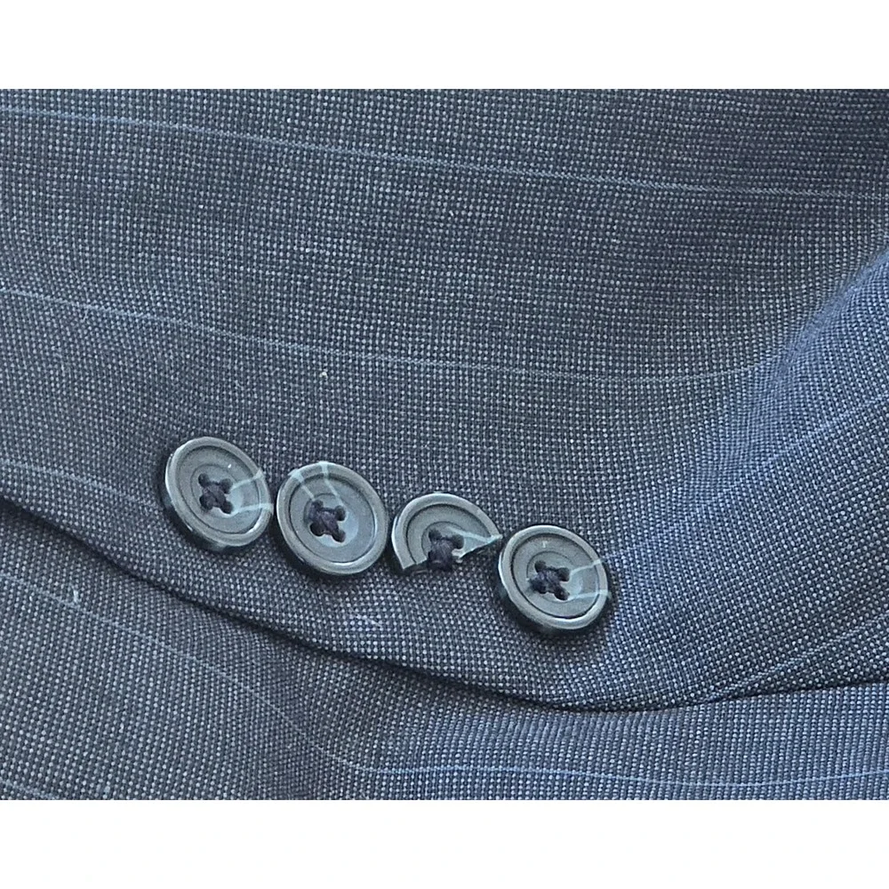 Oscar de la Renta Menswear Pinstripe Wool Suit Jacket Blazer 46L 1 Broken Button